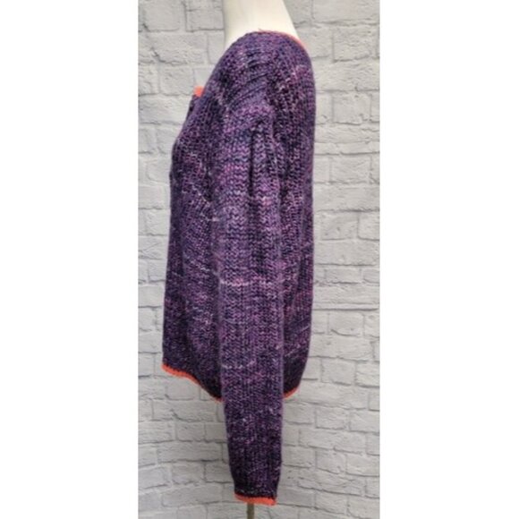 NWT FREE PEOPLE XL WALK ON BY PURPLE ORANGE SNAP YARN BOXY CARDIGAN SWEATER TOP - Picture 8 of 12